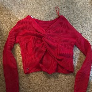 Red off the shoulder Hollister knotted sweater